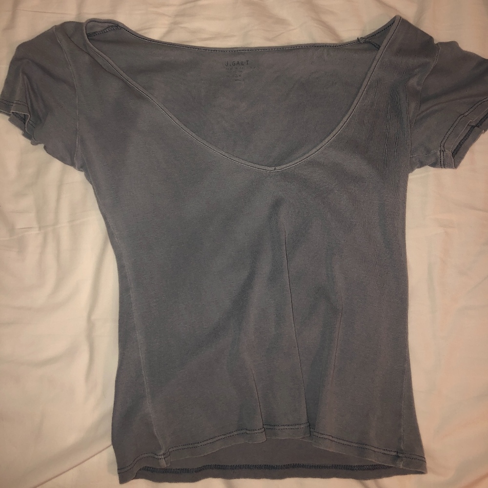 Blue low V neck t shirt